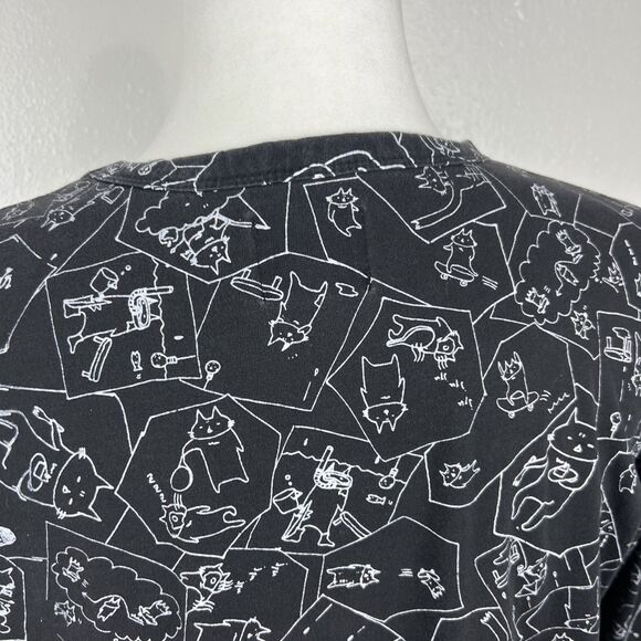 Mint Neko Long Sleeve Shirt Women Medium Black Cat All Over Print Novelty Tee - Picture 13 of 15